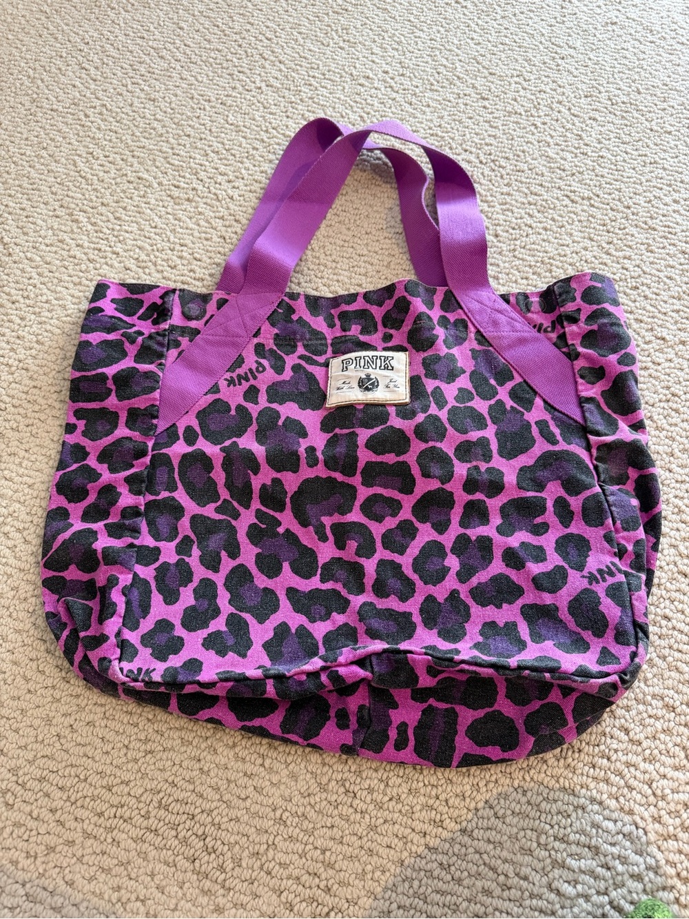 PINK Victoria's Secret Purple Leopard Print Tote Bag - Picture 2 of 5